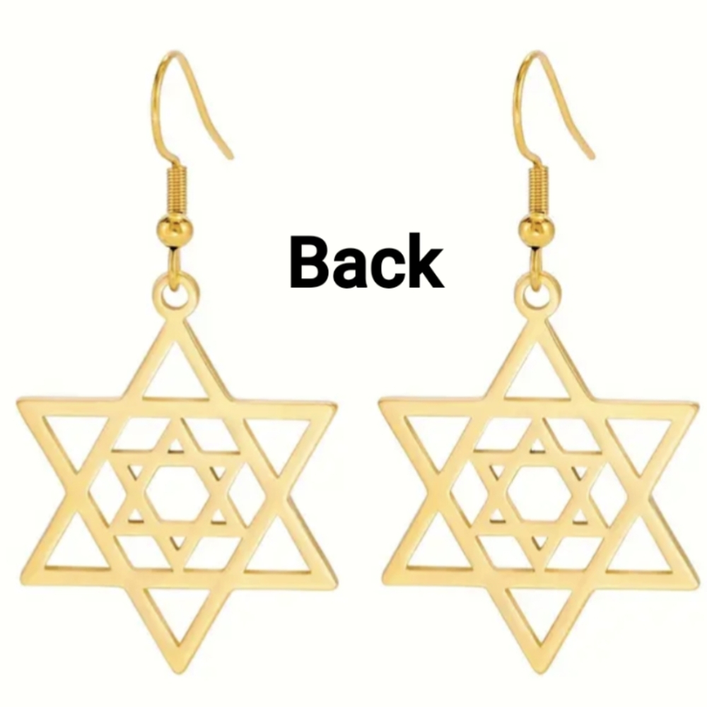 Stacked Hexagram / Star of David Dangle Earrings  silvery or golden   <Fashion> - Picture 5 of 8